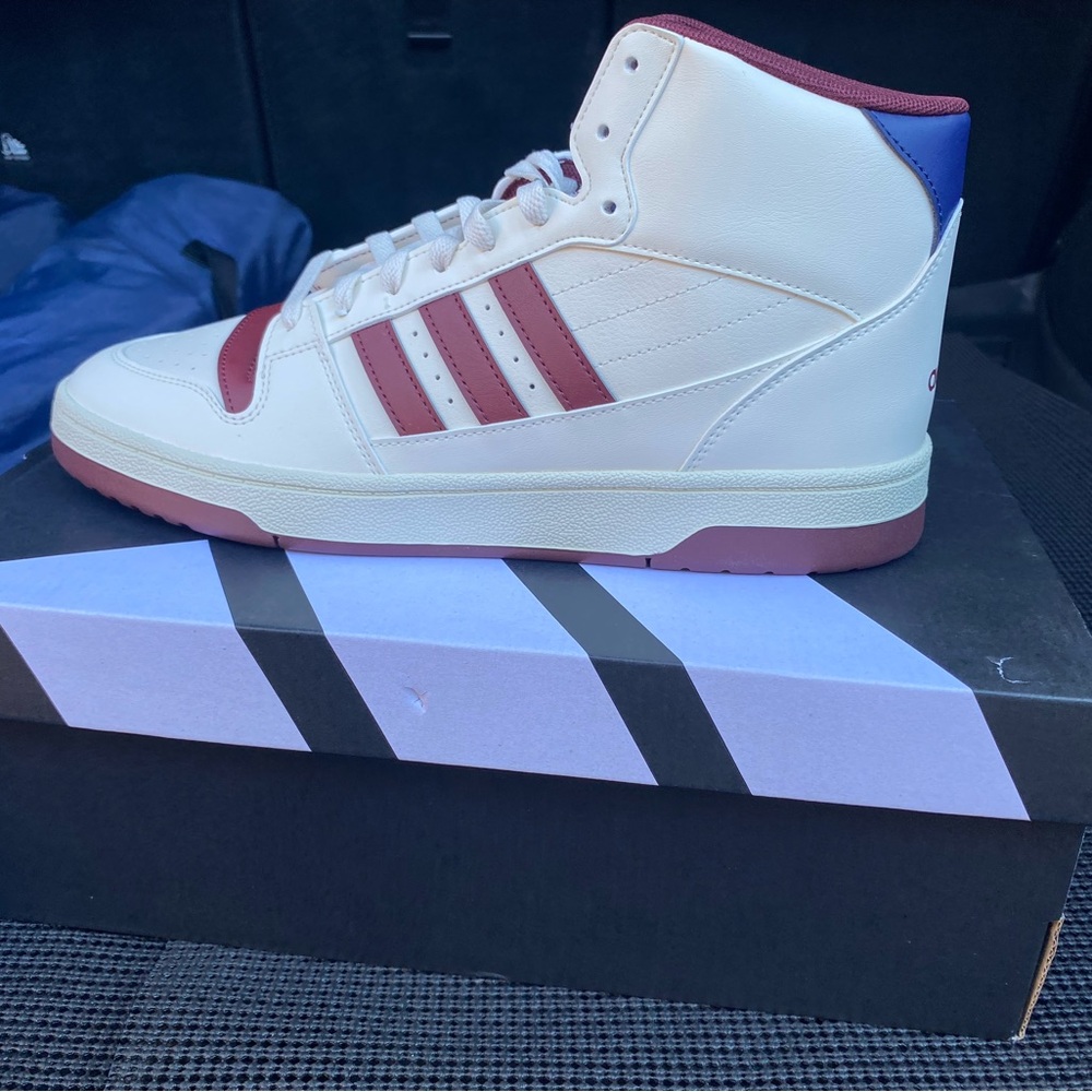 Retro Adidas High-Top Sneakers - White, Red, and Blue
